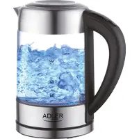 Adler Virdulys Bouilloire AD 1247 Avec contrôle électronique, Verre, Nerudijantis plienas/Juodas, 2600 W, 1.7 L (AD 1247)