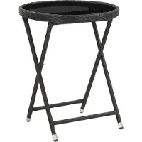 Syfax Table d'appoint noire 60 cm Poly rotin et verre trempé