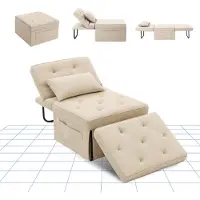 FlexiSpot Canapé-lit 4 en 1 Lit pliant Canapé individuel avec pouf pliable, coussin & dossier réglable en 5 positions, fauteuil-lit pour chambre d'amis Beige