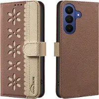 Binfen Color Galaxy A37 - BINFEN Ledertasche Floral (Samsung Galaxy A37), Coque pour téléphone portable, Marron