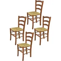 STOCK LINE t m c s Tommychairs - Set de 4 chaises VENICE pour la cuisine et la salle à manger, structure robuste en bois de hêtre laqué dans la teinte brun noisette clair et assise en paille
