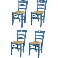 STOCK LINE t m c s Tommychairs - Set de 4 chaises CUORE pour la cuisine et la salle à manger, structure robuste en bois de hêtre, peinte en bleu aniline et assise en paille
