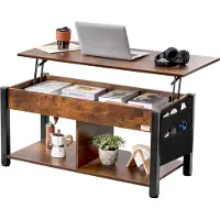 Vevor Table basse avec plateau relevable, table basse rectangulaire de 41,7 pouces avec poches de rangement supplémentaires, table basse relevable pour le salon, marron