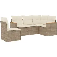vidaXL Ensemble de salon de jardin 5 pièces avec coussins Beige Poly Rattan