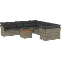 vidaXL Ensemble de salon de jardin 11 pièces avec coussins Gris Poly rotin