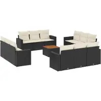 vidaXL Ensemble de 13 canapés de jardin avec coussins noir poly rotin