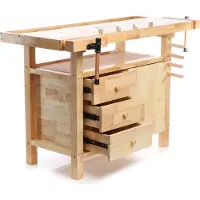Wiltec Établi en bois 126x50x84cm Banc avec Pinces de serrage Crochets Tiroirs Compartiment outils