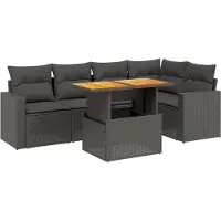 vidaXL Ensemble de salon de jardin 6 pièces avec coussins noir poly rotin