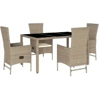 vidaXL Salon de jardin 5 pièces avec coussins Beige Poly Rattan