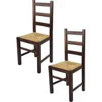 STOCK LINE t m c s Tommychairs - Lot de 2 chaises RUSTICA pour la cuisine et la salle à manger, structure robuste en bois de hêtre, peinte en brun noyer foncé et assise en paille