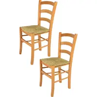 STOCK LINE t m c s Tommychairs - Lot de 2 chaises VENICE pour la cuisine et la salle à manger, structure robuste en bois de hêtre laqué couleur miel et assise en paille