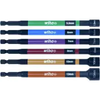 Wiha Jeu de douilles 7044C, douilles clé à vis embouts + code couleur magnétique, acier au chrome-molybdène, 5,5-13 mm, 6 pcs.
