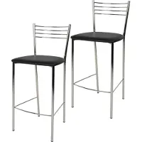 STOCK LINE t m c s Tommychairs - Lot de 2 tabourets de bar modernes ELENA pour la cuisine et la salle à manger, structure robuste en acier chromé, assise rembourrée recouverte de similicuir noir