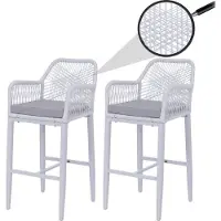 Mendler Lot De 2 Tabourets De Bar Rope Hwc-P91, Tabouret De Bar, Tabouret De Comptoir, Coussin D'assise D'extérieur, Tressage En Corde, Métal Gris Clair