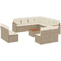 vidaXL Ensemble de 12 canapés de jardin avec coussins Beige Poly Rattan