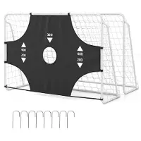 Costway But de football avec paroi amovible, 215 x 152 cm Buts de football avec 5 trous et cadre métallique, but de football pour jardin résistant aux intempéries, but de football