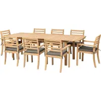 Happy Garden Salon de jardin extensible 180/240cm PADAR en acacia massif 8 places - coussins gris
