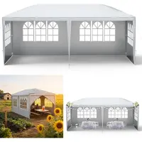 XMTECH Pavillon de jardin Tente de jardin 3x6m Pavillon de jardin imperméable avec parois latérales amovibles et fenêtres Tente de réception Tente à bière Protection UV (gris)