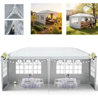 LZQ 3x6m Tente de jardin Pavillon Tente de jardin Tente de fête Protection UV Pavillon de jardin Tente à bière avec 4 parois latérales amovibles pour jardin, fête, mariage, gris
