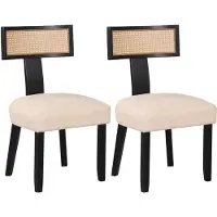 Costway Chaises de salle à manger en rotin, lot de 2, chaises de cuisine en bois, chaises de table à manger avec assise rembourrée, chaises en bois jusqu'à 180 kg, chaise rembourrée, noir + beige