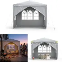 XMTECH Pavillon de jardin Tente de jardin 3x3m Pavillon de jardin imperméable avec parois latérales amovibles et fenêtres Tente de réception Tente à bière Protection UV (gris)
