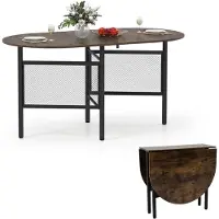 Costway Table à manger pliante , table de cuisine pour 6 à 8 personnes, table pliante peu encombrante, table de salle à manger ovale, 150 x 80 x 76 cm (marron + noir)