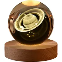 Mormark Lampe de table LED en cristal 3D système solaire, boule de cristal veilleuse, avec USB, lumière LED, lampe LED, boule LED - LUMABALL Saturn