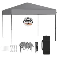 LZQ Pavillon pop-up 3x3 m Pavillon pliable pour jardin et terrasse, imperméable, protection UV, montage rapide à l'aide d'un seul bouton, hauteur réglable sur 3 niveaux, gris (sans parois latérales)