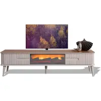 AEA Un impressionnant meuble TV bas avec cheminée, télécommande et changement de couleur