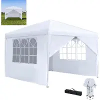 XINZI Pavillon pliant 2,5 x 2,5 Pavillon de jardin, hauteur réglable, stable, protection UV, imperméable, pour les fêtes en plein air, les mariages, blanc (avec 4 parois latérales)