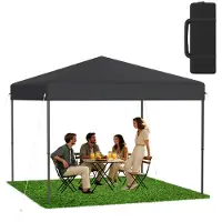 XMTECH Tente pliante Pop-Up Pavillon 3x3 m, imperméable et protection UV, montage rapide à l'aide d'un seul bouton, hauteur réglable sur 3 niveaux, anthracite (sans parois latérales)