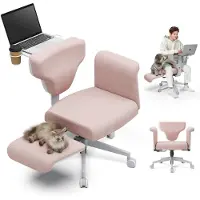 NEWTRAL Freedom-X FB Chaise de bureau multipositions à pieds croisés avec tablette pour ordinateur portable pour la maison et le bureau avec roulettes et repose-pieds Rose