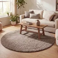 NATURL. Tapis rond à poils longs - Lofty Taupe | Ø 100 cm | Rond | Pile haute