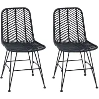 vidaXL - 2 chaises de salle à manger, rotin et métal, noires
