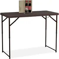Relaxdays Table de jardin pliable , dimensions : 74 x 120 x 60 cm, plastique, acier, hauteur réglable, 6 personnes, table de camping, marron