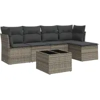 vidaXL Ensemble de salon de jardin 6 pièces avec coussins Gris Poly rotin