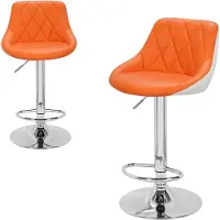 Happyment Tabouret de bar Madrid - Orange - Lot de 2 - Avec dossier - Ergonomique - Similicuir - Chaise de cuisine & bar - Réglable en hauteur 60-82cm