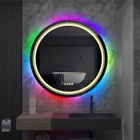 OEM Miroir de salle de bain rond à LED avec rétroéclairage RGB, anti-buée, 80 cm