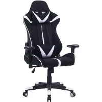 Happyment Chaise de jeu Sheffield - Avec repose-pieds - Blanc/Noir - Réglable en hauteur - Ergonomique - Avec accoudoirs