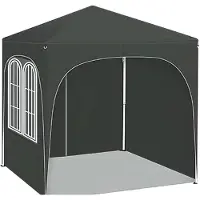 Happyment Pavillon de jardin pliable 2x2 m - Avec parois latérales - Réglable en hauteur - Pop-Up Pavillon - Résistant à l'eau & Protection UV - Gris - Pour le jardin & l'extérieur