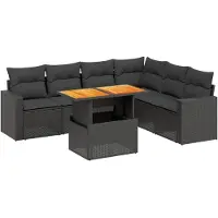 vidaXL Ensemble de salon de jardin 7 pièces avec coussins noir poly rotin
