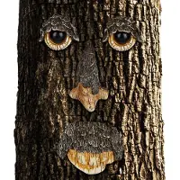 Relaxdays « Visage d'arbre » Esprit de la nature, lot de 4, décoration en forme de tronc d'arbre, résistante aux intempéries, décoration d'arbre à suspendre, décoration de jardin, marron/beige