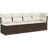 vidaXL Canapé de jardin avec coussins 4 places brun poly rotin