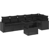 vidaXL Ensemble de salon de jardin 7 pièces avec coussins noir poly rotin