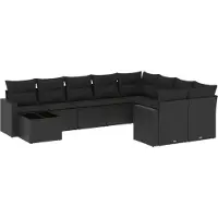 vidaXL Ensemble de 10 canapés de jardin avec coussins noir poly rotin