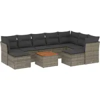 vidaXL Ensemble de salon de jardin 10 pièces avec coussins Gris Poly Rattan