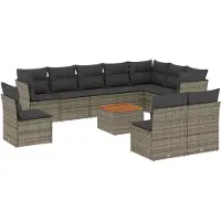 vidaXL Ensemble de salon de jardin 11 pièces avec coussins Gris Poly rotin