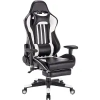 Happyment Chaise de jeu Luxe - Chaise de jeu et de bureau ergonomique avec repose-pieds - Réglable en hauteur - Blanc - Similicuir