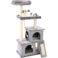 Happyment Arbre à chat de luxe pour chats - Avec lit douillet et hamac - Gris - Jouets pour chats - Convient aux petits chatons