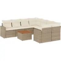 vidaXL Ensemble de salon de jardin 9 pièces avec coussins beige Poly rotin